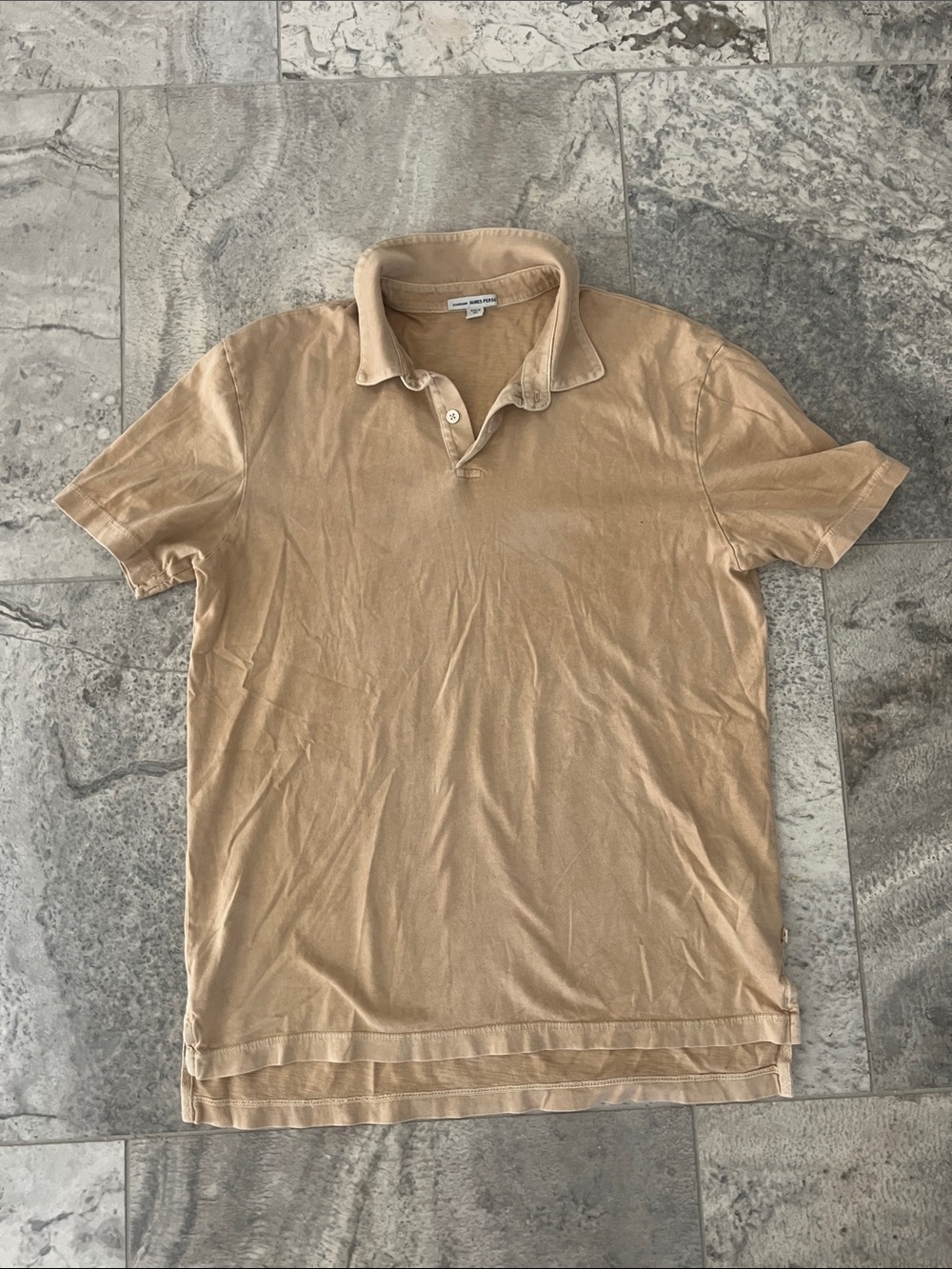 James Perse Men's Light Tan Short-Sleeve Polo